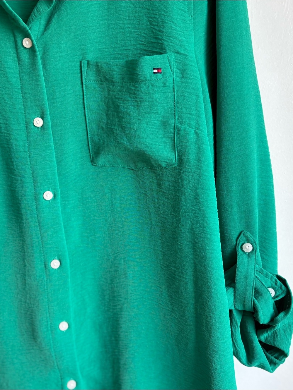 Tommy Hilfiger Women’s Button Down Dark Green Blouse Size Large - Picture 3 of 4